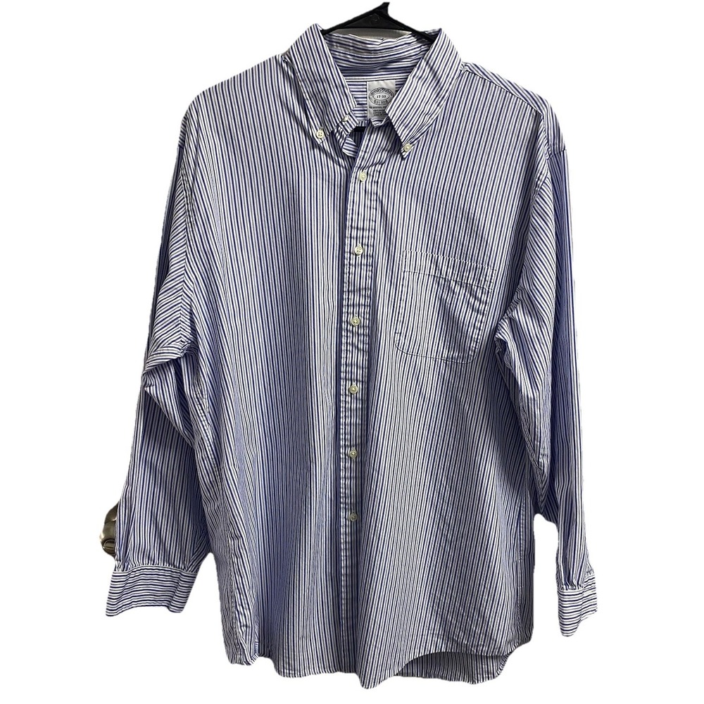 Brooks Brothers‎ Men 100% American Cotton Dress Button-up Shirt Blue&White 17-33